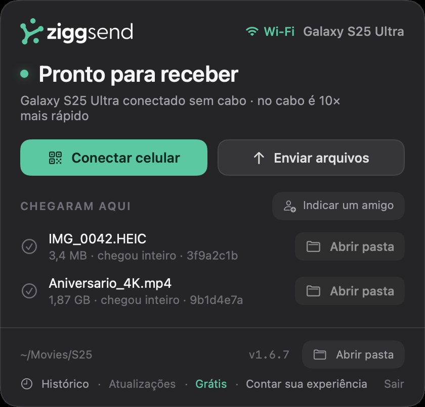 Abra o painel pelo ícone na barra de menus
