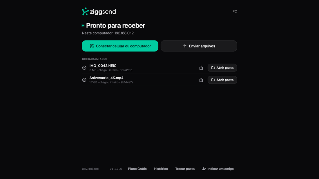 Abra o ZiggSend