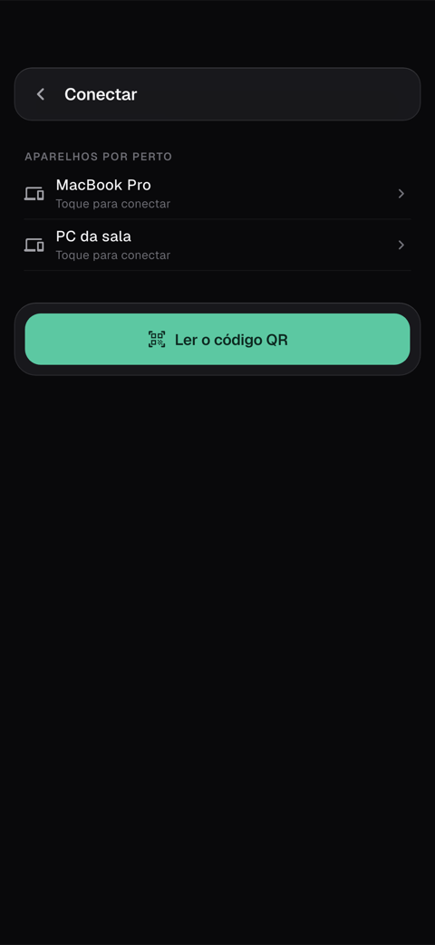 Tela do celular: lista “Aparelhos por perto” com o botão “Ler o código QR”