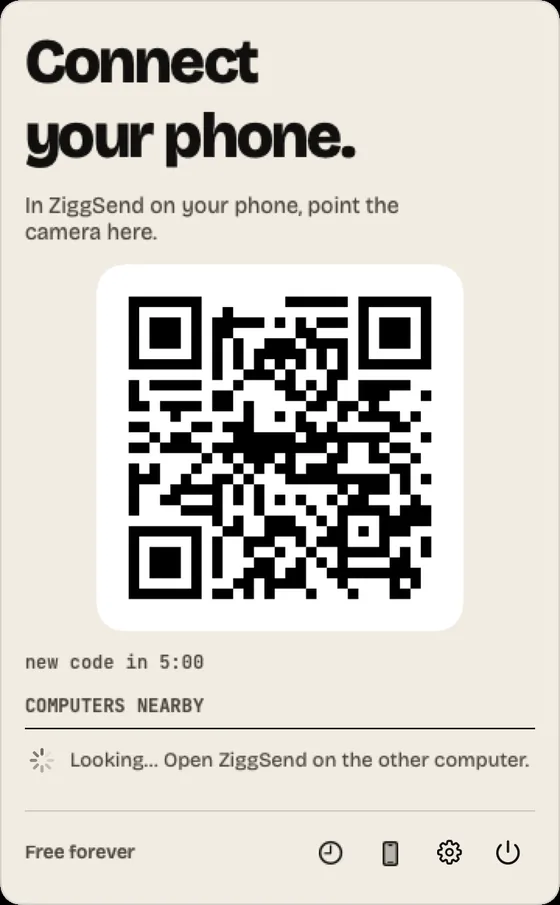 Step 1: Open and connect. Install, click the Z in the menu bar and show the QR to your phone.