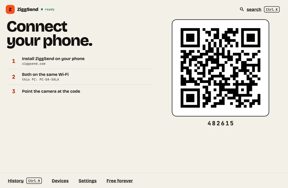 Step 1: Open and connect. Install from the Microsoft Store, open it and show the QR to your phone.