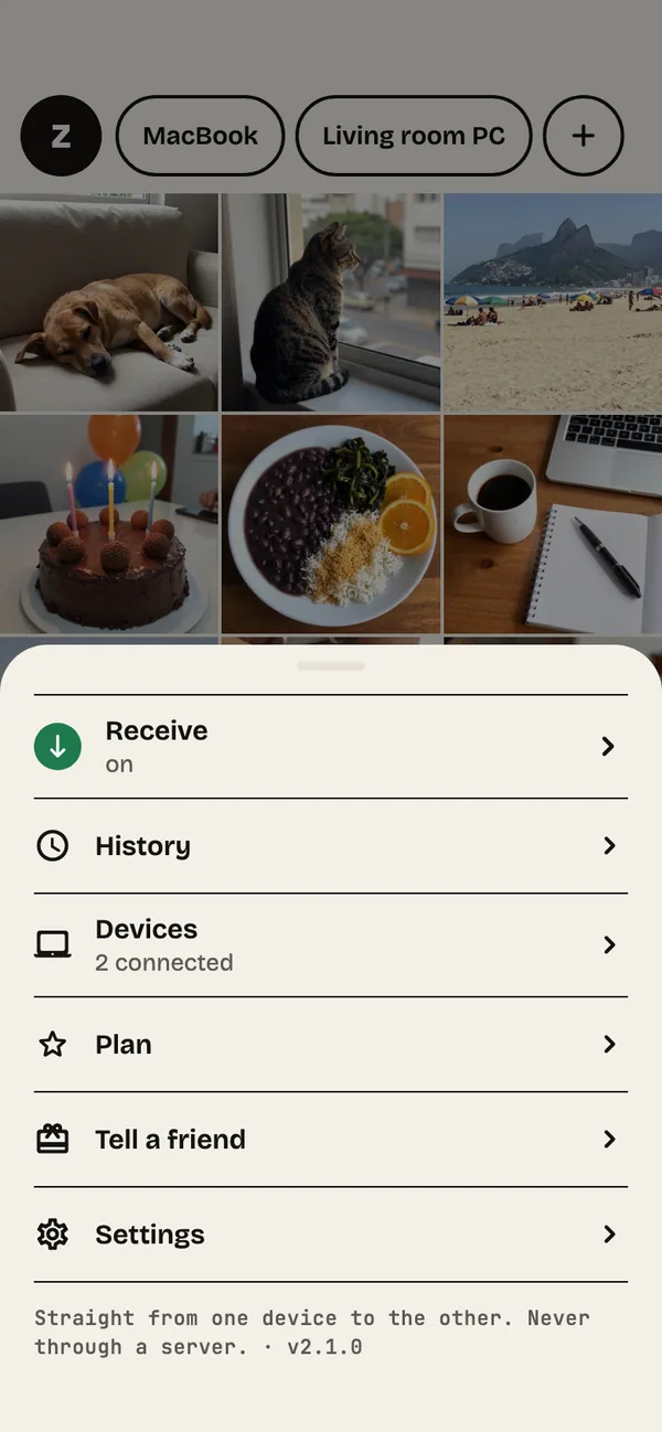 Step 15: The Z panel. Tap Z for History, Devices, Plan and Settings.