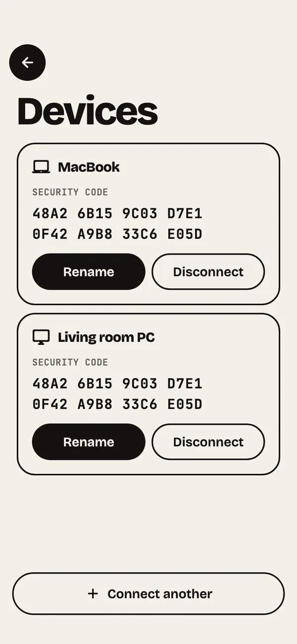 Step 17: Your devices. Rename or disconnect each computer. Its security code is here.