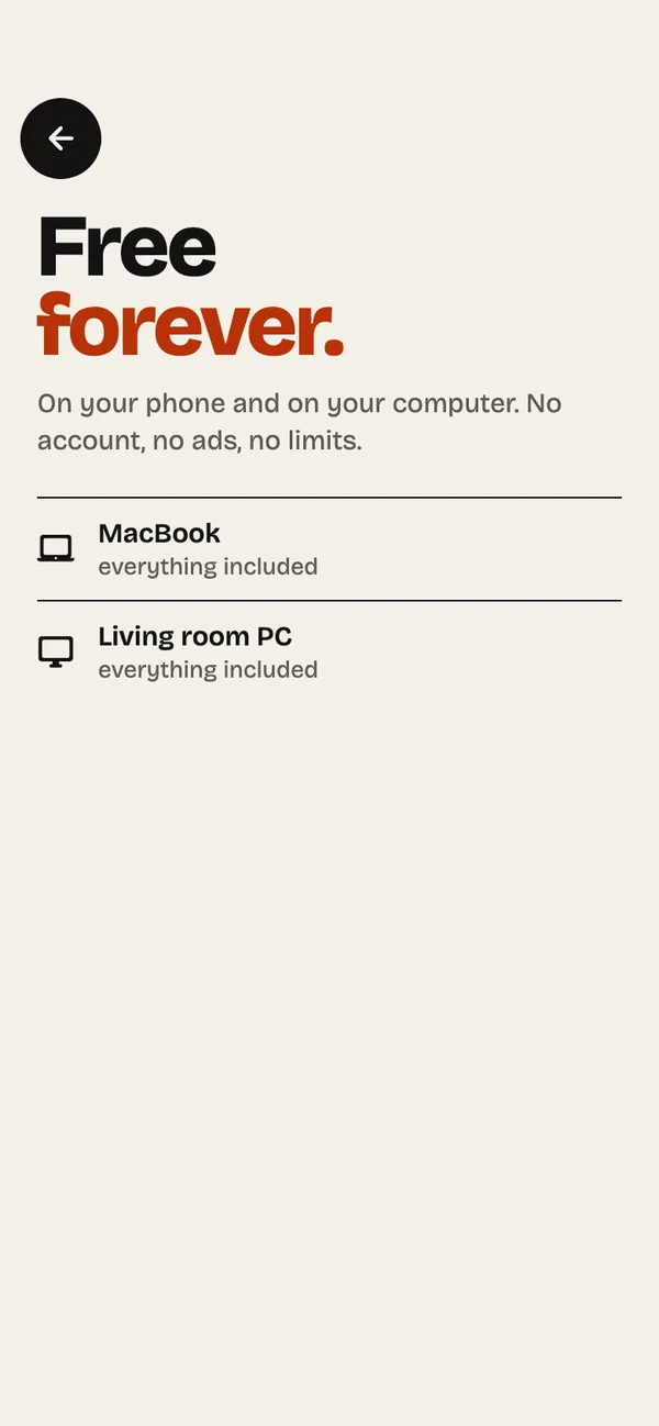 Step 18: Free forever. Plan shows each computer with everything included. No time limit, no caps.