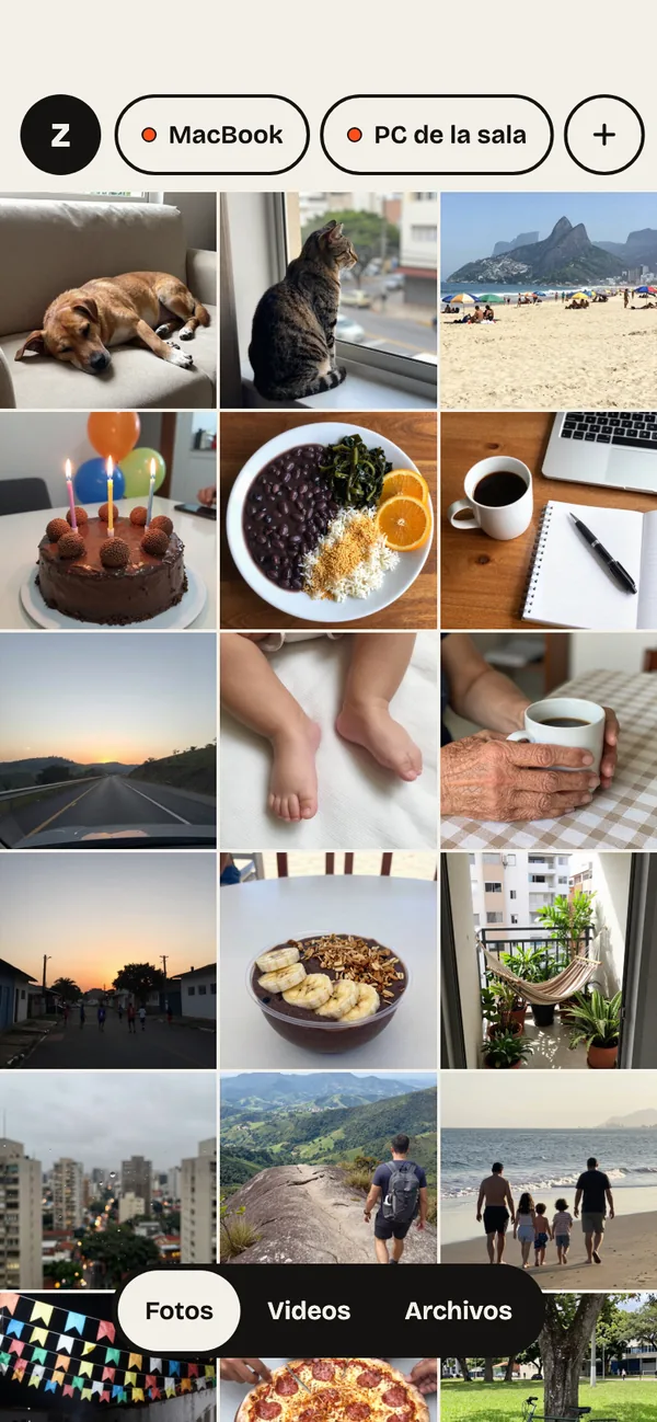 Paso 4: El inicio es tu galería. Las computadoras están arriba, como puertas. Tus fotos, abajo.