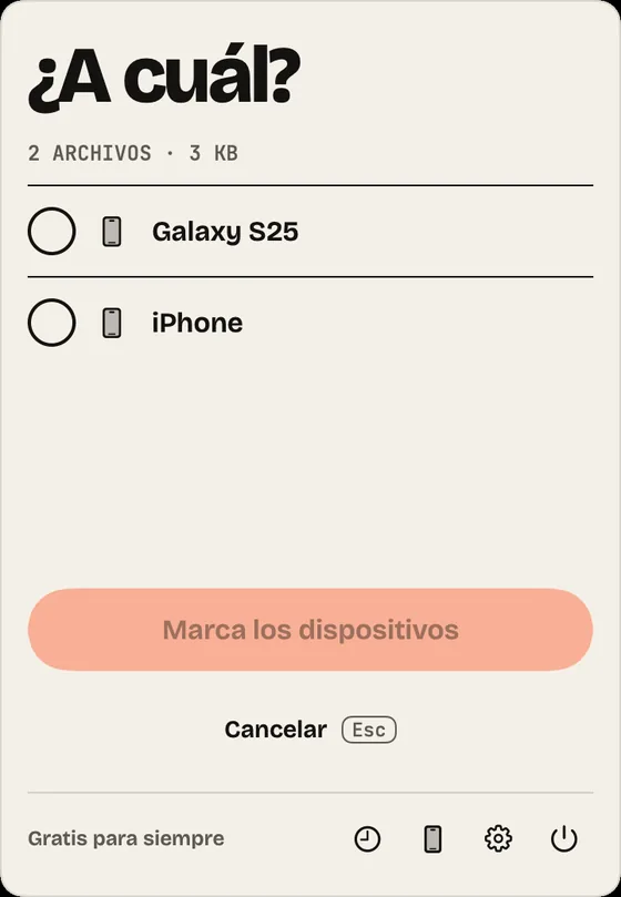 Paso 5: Varios celulares. Con dos o más celulares, el panel pregunta “¿A cuál?”. Marca y envía.