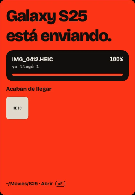 Paso 7: Llegó. Lo que llegó aparece en “Acaban de llegar”. “Abrir” muestra la carpeta.