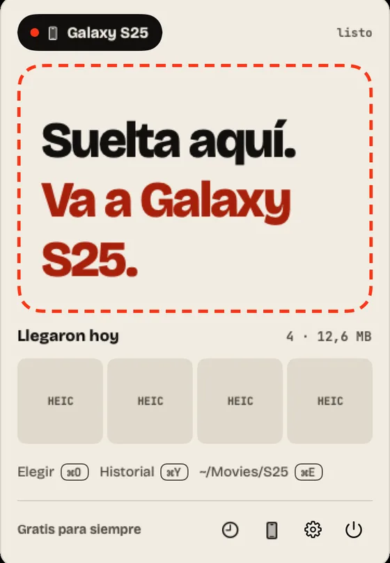 Paso 3: Suelta para enviar. Arrastra archivos a “Suelta aquí.” o haz clic en “Elegir”.