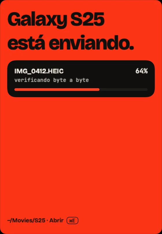 Paso 6: Recibir del celular. Cuando el celular envía, el panel se abre solo y muestra el progreso.