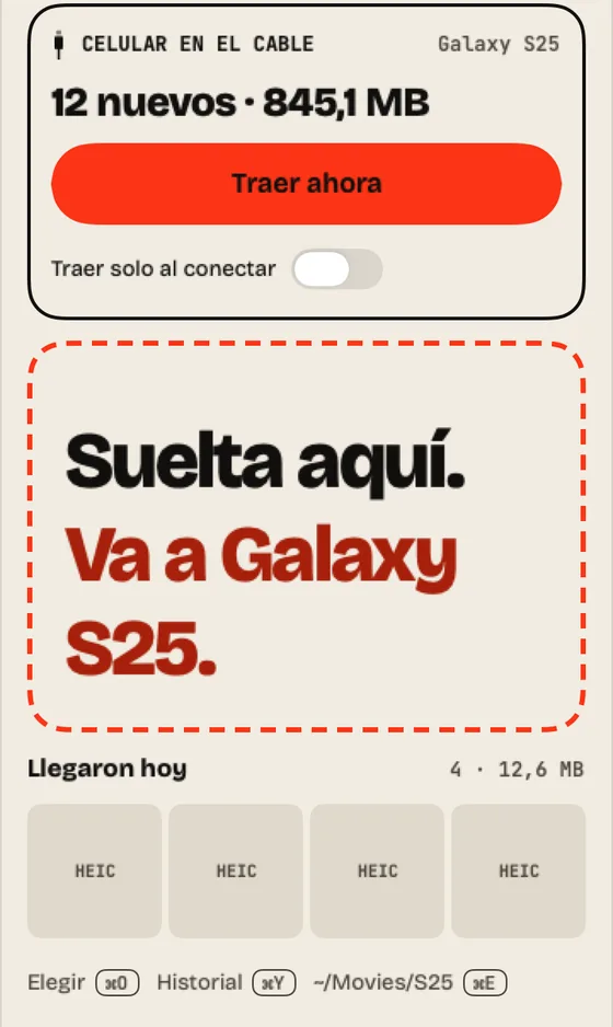 Paso 9: Por cable (Android). Con el Android en el cable, haz clic en “Traer ahora” para los nuevos.