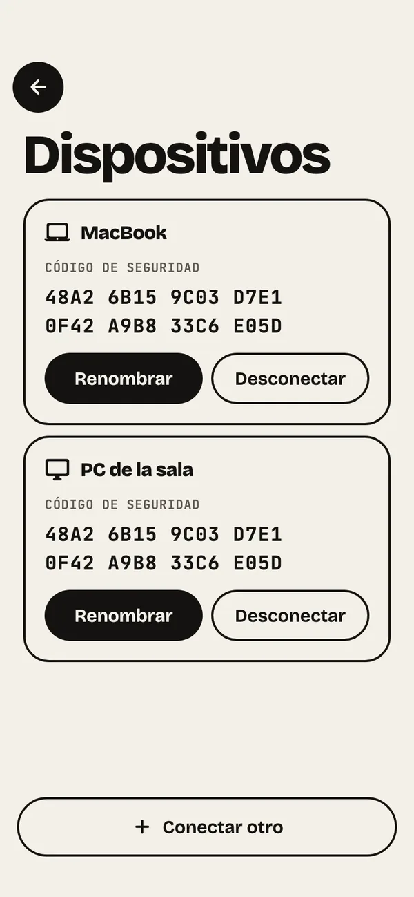 Paso 17: Tus dispositivos. Renombra o desconecta cada computadora. El código de seguridad está aquí.