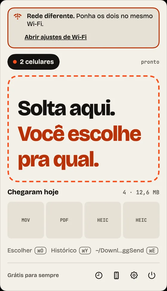 Passo 11: Rede diferente. Mac e celular em redes diferentes? Ponha os dois no mesmo Wi-Fi.