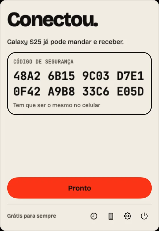 Passo 2: Conectou. Confira se o código é o mesmo no celular e clique em “Pronto”.