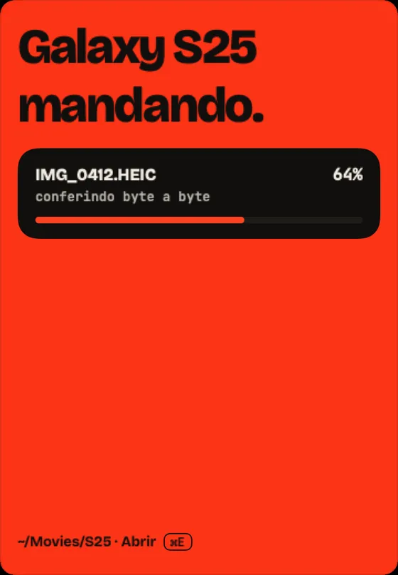 Passo 6: Receber do celular. Quando o celular manda, o painel abre sozinho e mostra o progresso.