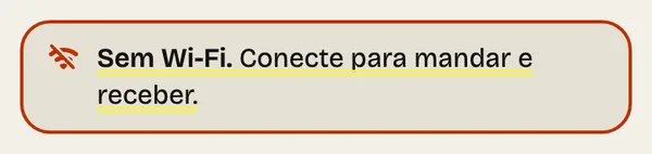 Passo 13: Aviso de Wi-Fi. Sem Wi-Fi, o app avisa no topo. Conecte e ele some sozinho.